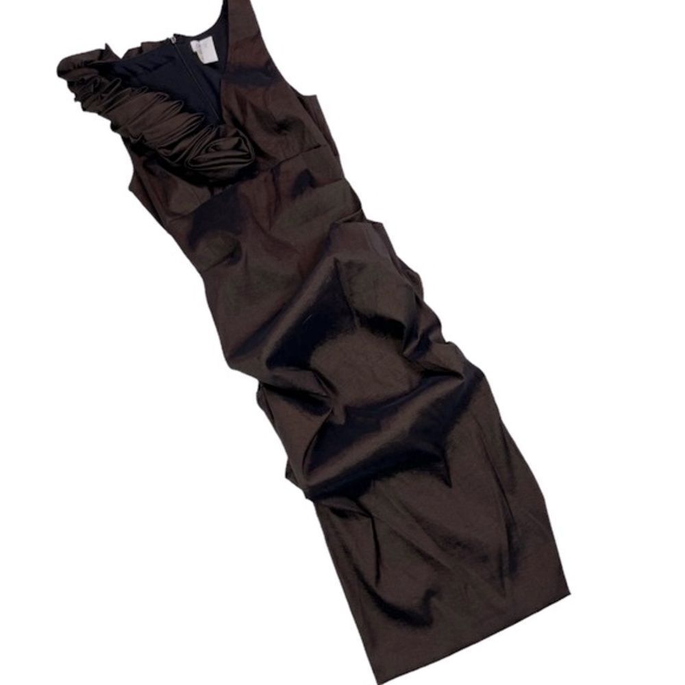 Cache Brown Ruffle Midi Dress
